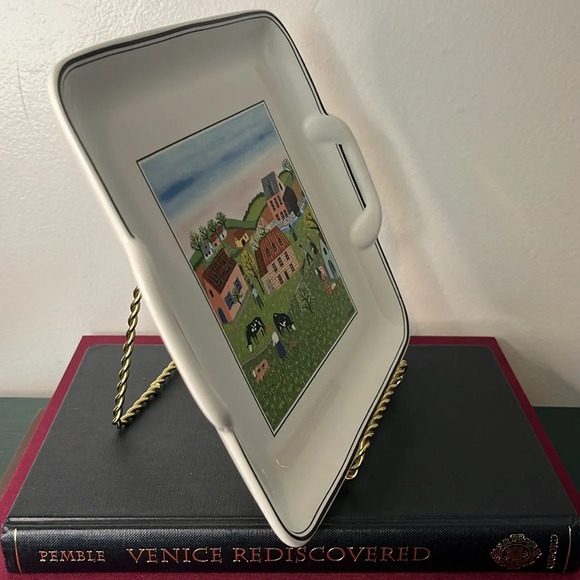 Villeroy & Boch Laplau Naif Folk Art Amish Square Porcelain Handled Cake Plate - Picture 5 of 7